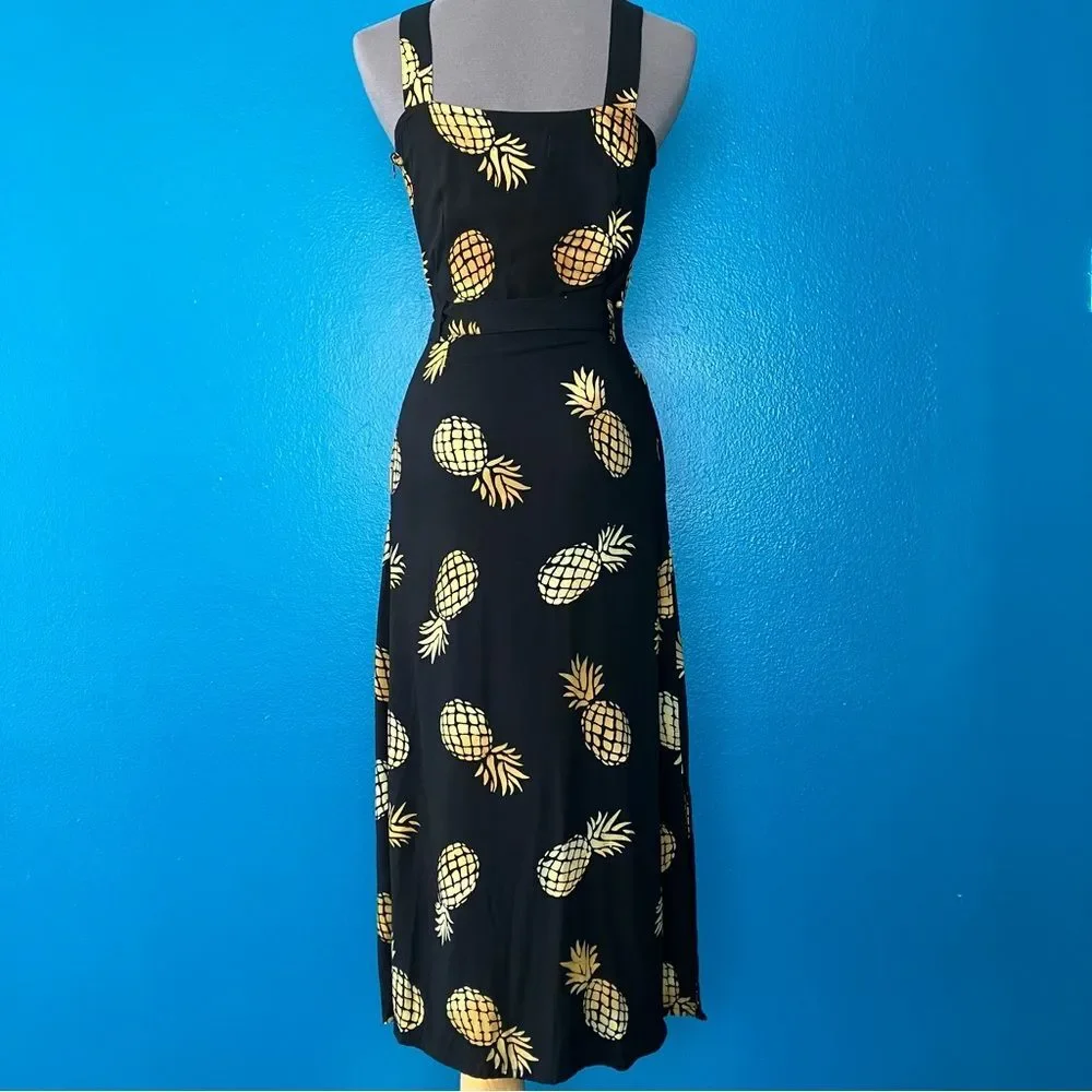 Sugarhill Brighton 70s Elva Midi Slip Dress in Handcrafted Pineapple Batik XS - Picture 7 of 14